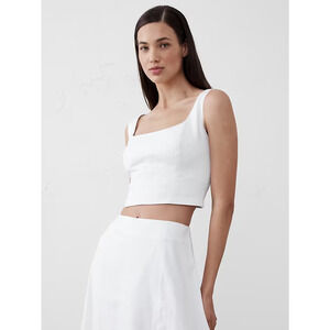 Banana Republic Linen Blend White Smocked Back Cropped Sleeveless Top 6